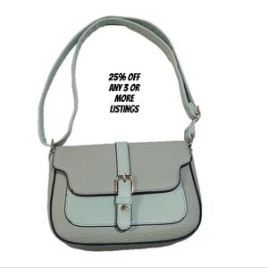 Mint Green Shoulder Bag Two Tone Purse Handbag Crossbody Flap Faux Leather